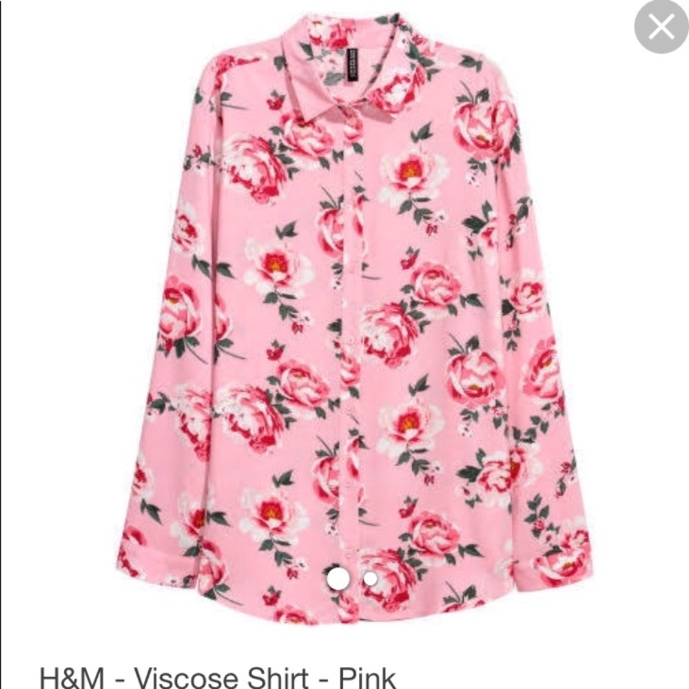 H&M pink floral button up blouse size 4